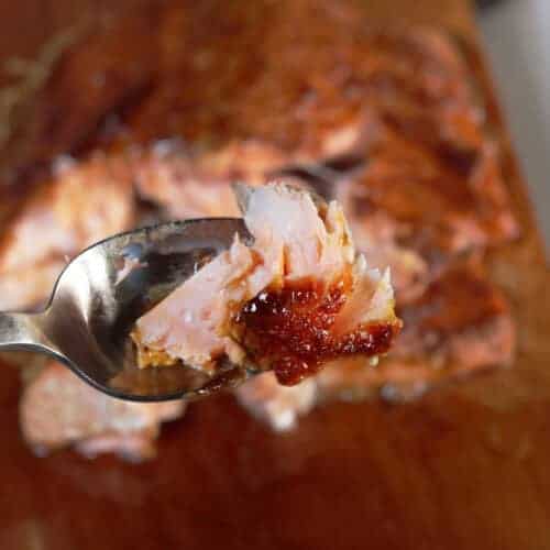 zoet pittige zalm rookplank uitgelicht
